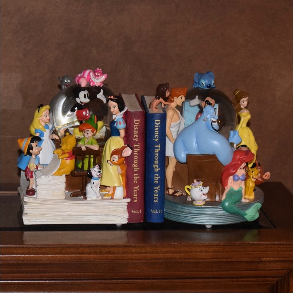 Vintage Disney Musical Snow Globe and Bookend Set